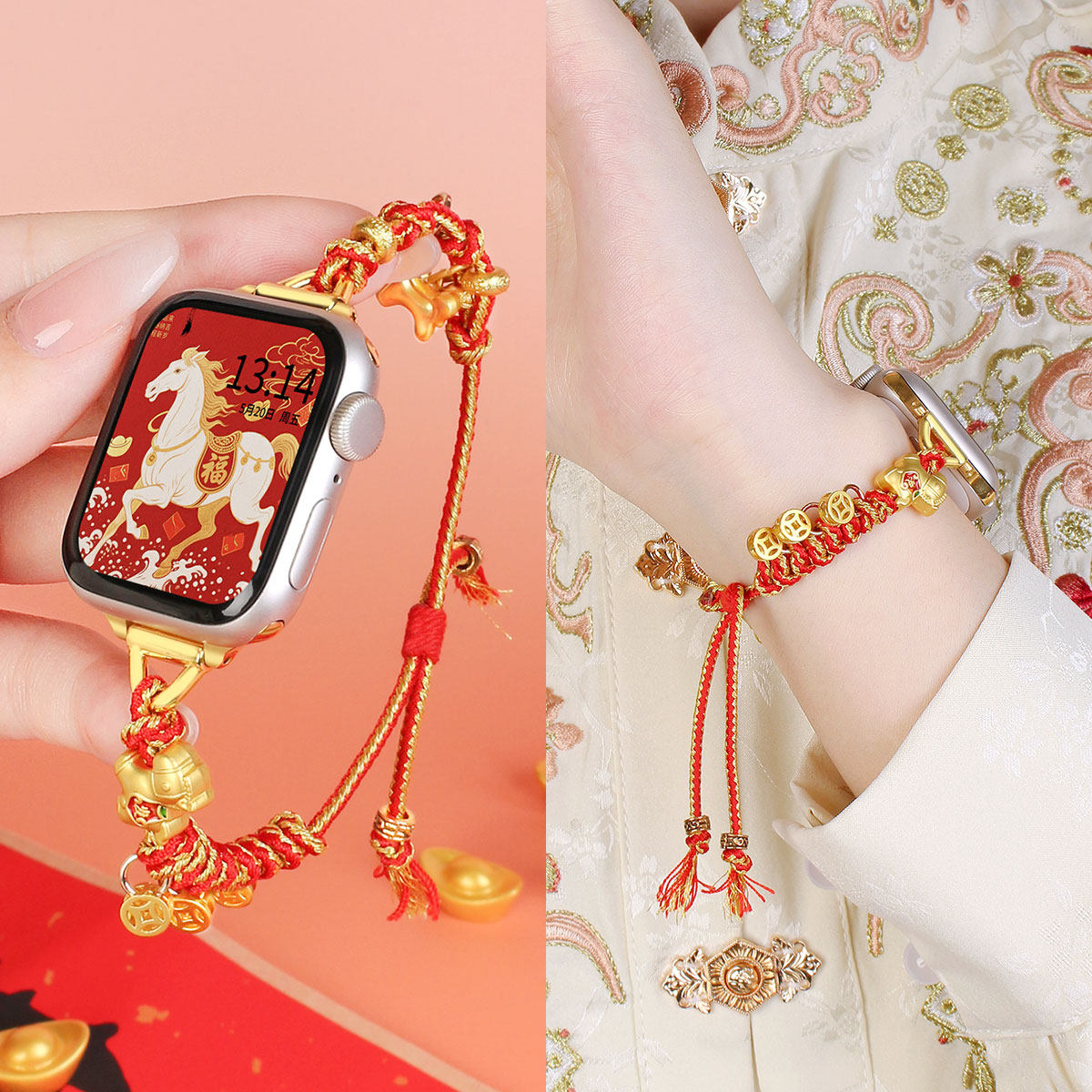 适用小米9pro表带马年编织红绳