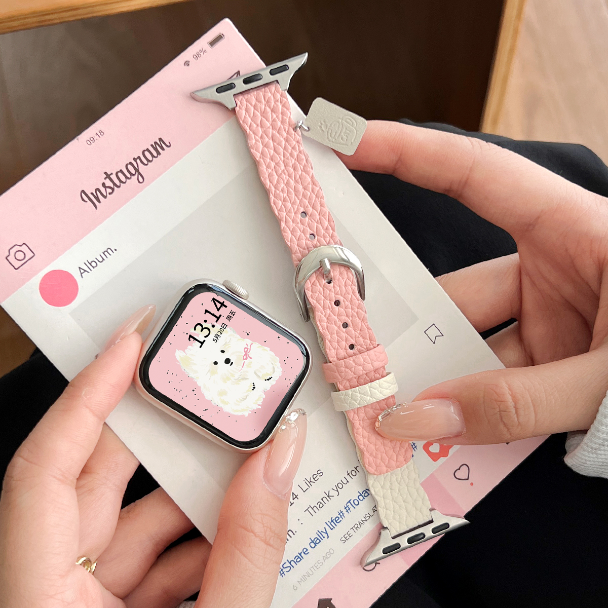 秋冬高颜值新款9pro拼色皮质表带