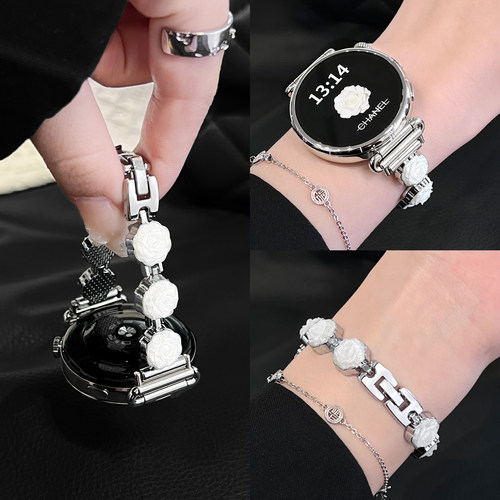 适用oppox3mini表带金属白色花朵