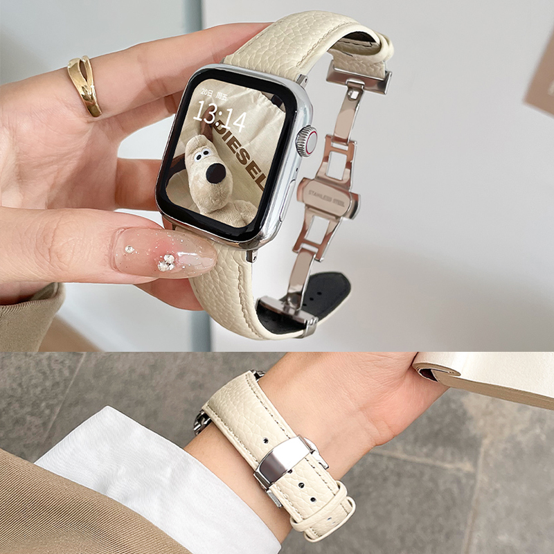 适用米环9pro荔枝纹蝴蝶扣表带