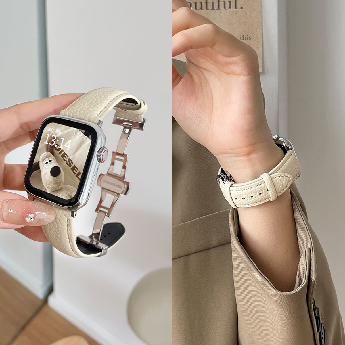 适用米环9pro荔枝纹蝴蝶扣表带