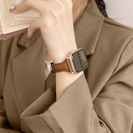 适用苹果iwatch10手表表带皮质applewatchs10手表带小众高级感女款s9s8s7s6s5se秋冬iphonewatch真皮iwatchs9