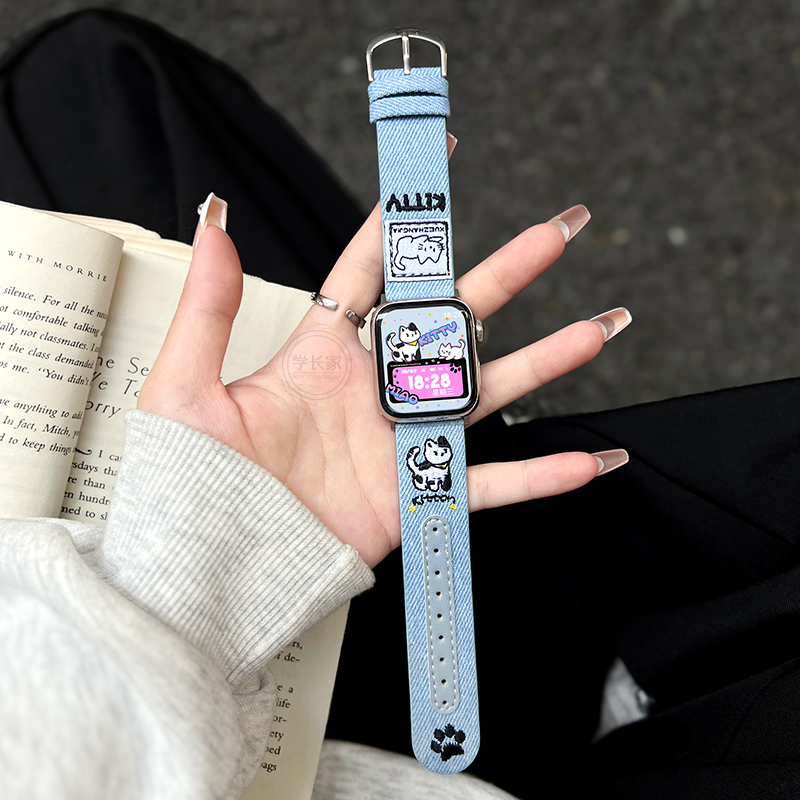 watch4/3真皮可爱猫猫刺绣表带