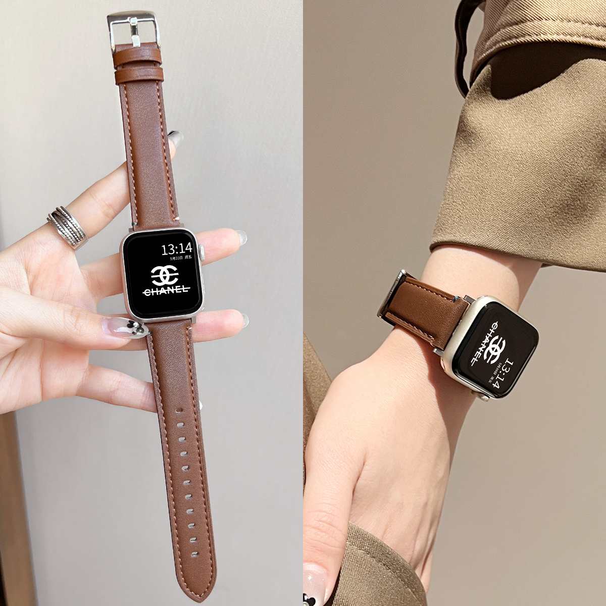 适用华为fit4/3彩线针扣皮质表带