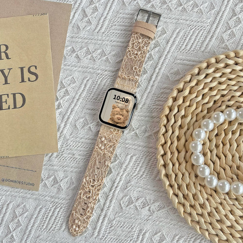 psnld苹果手表9新款皮质蕾丝表带