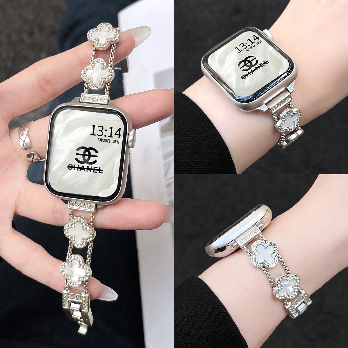 iwatch10表带新款金属四叶草手链