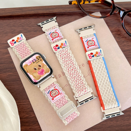FIT5手表带新款花边小熊编织磁吸