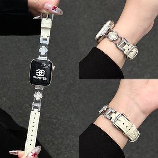 适用小米手环9pro表带秋冬新款 7por四叶草皮质腕带红米watch6手表带高级redmi手表5高颜值4智能3运动2表链1