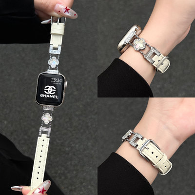 适用小米手环9pro四叶草皮质表带