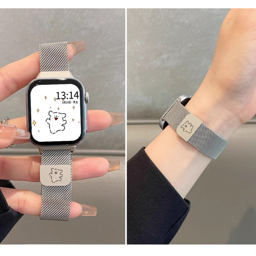 适用fit3/4线条小狗磁吸手表带