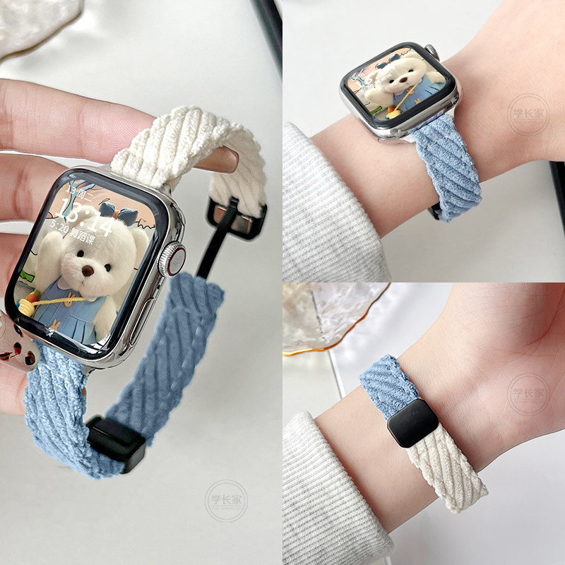适用iwatchs11灯芯绒磁吸手表带图片