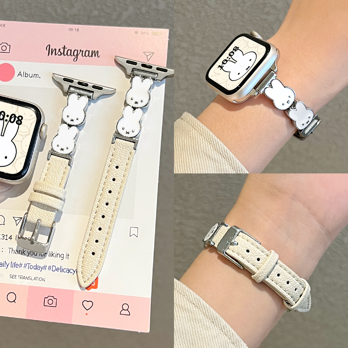 适用iwatchs11米菲兔皮质手表带