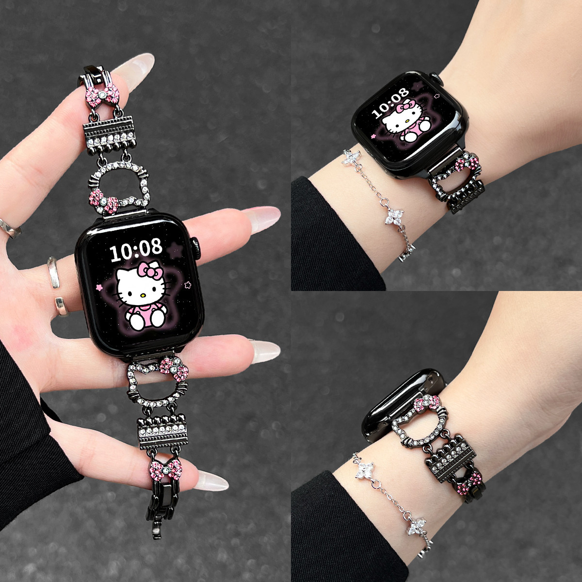 适用华为fit5/4表带夏天新款fit4Pro系列专用腕表金属镶钻kt猫watchfit3手表带高级感精致女款fit2/1智能运动