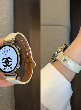 适用华为watchgt5表带新款皮质watch3pro手表带夏天荣耀智能magicwatch2替换表带简约双扣gt4gt3gt2gt1男女生