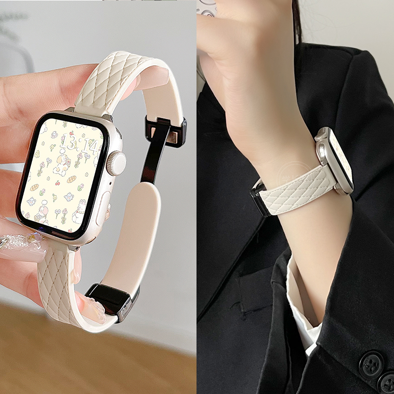 新款9pro手表表带菱格纹硅胶磁吸