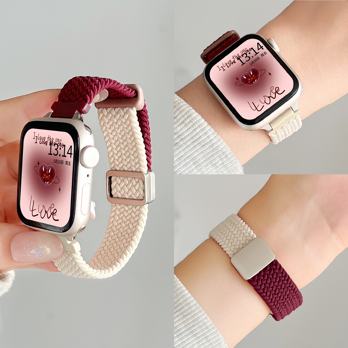 适用iWatchs11编织撞色磁吸表带