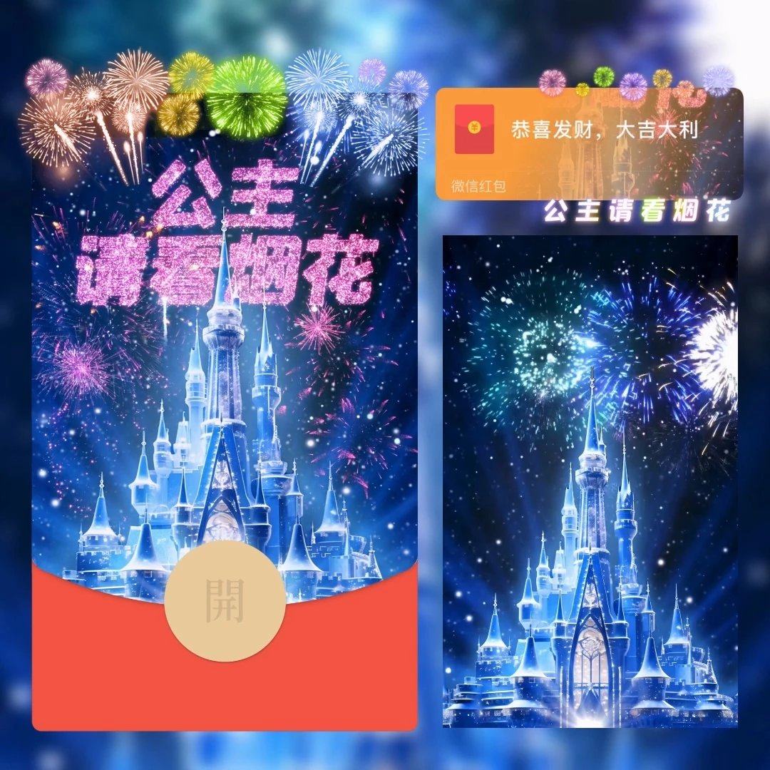 2026公主请看烟花城堡元旦跨年微信红包封面动态皮肤倒计时wx新款