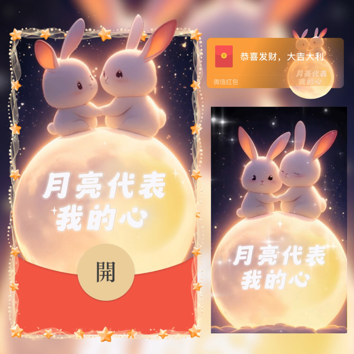 中秋节快乐兔子月亮代表我的心微信红包封面动态音乐皮肤wx高端