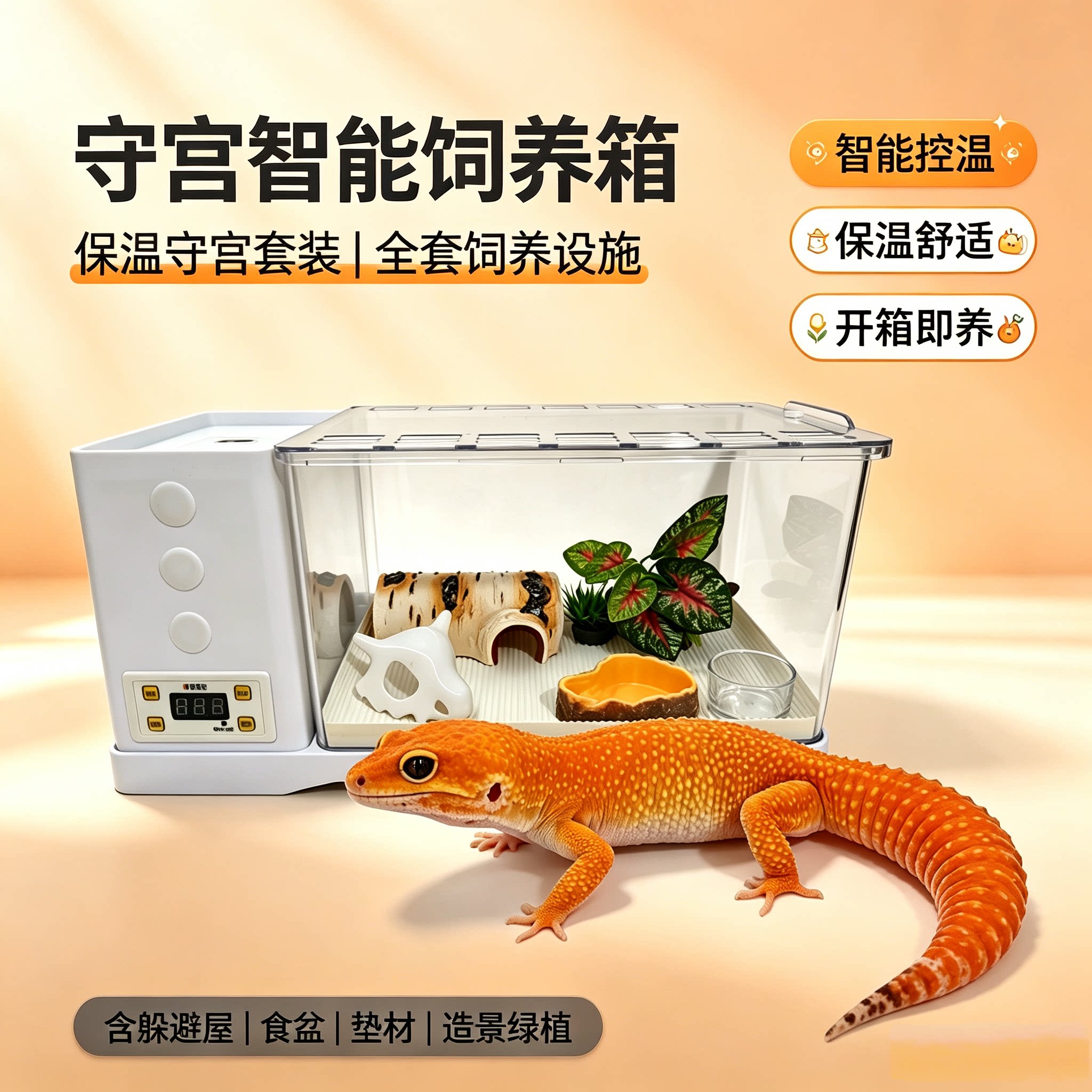 豹纹守宫全套礼物智能恒温饲养箱守宫蜥蜴