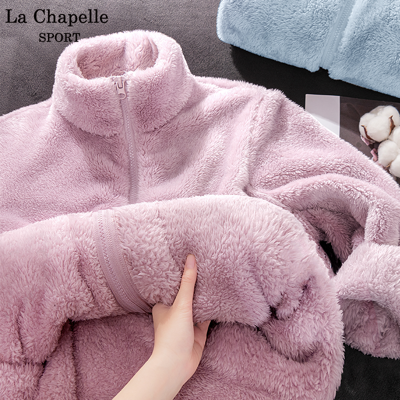 拉夏贝尔长绒摇粒绒立领外套女