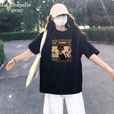 拉夏贝尔短袖T恤女宽松大码纯棉
