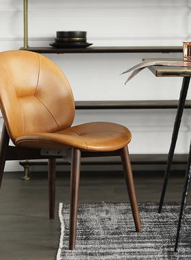 北欧英国风实木椅子进口榉木仿皮真皮PACHA餐椅设计款工业风|树吱