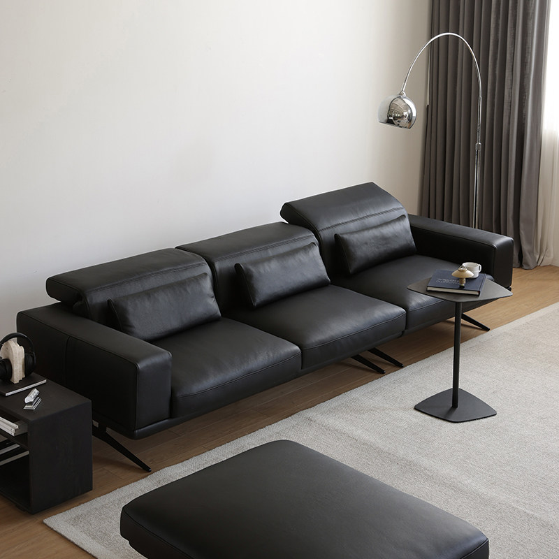 北欧意式表情法式奶油风进口头层真皮ZEE转角沙发可调高低靠靠背