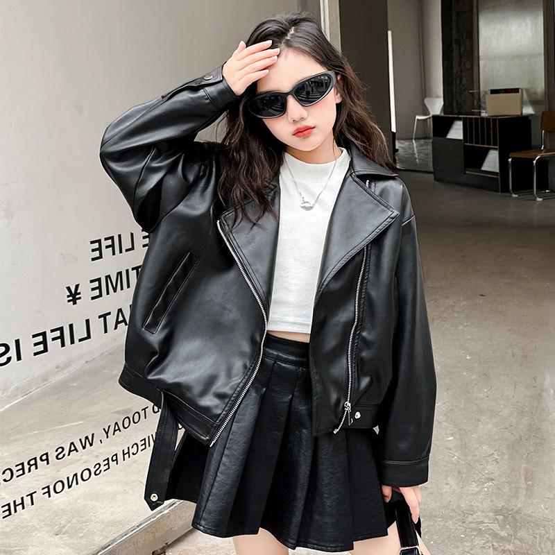女童皮衣外套春装2025新款中大儿童机车服春秋款洋气PU皮夹克潮流