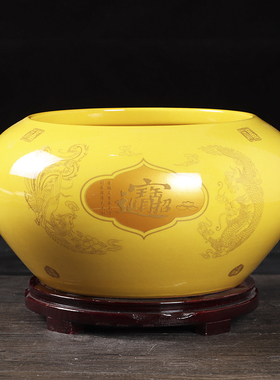 黄色陶瓷养鱼盆乌龟金鱼缸聚宝盆招财进宝乔迁店铺开业送礼品摆件