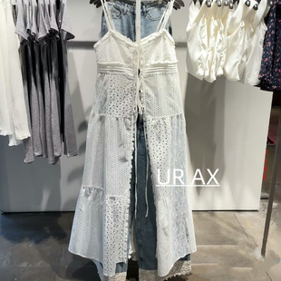 【钟楚曦同款】 UR AX2025夏季女装度假风蕾丝裙子拼接吊带连衣裙