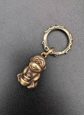 纯铜元宝猴子钥匙扣挂件黄铜十二生肖猴生日礼品送人挂饰吊坠