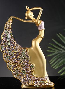 新中式孔雀舞女摆件客厅酒柜高档艺术品送礼物乔迁手工彩绘装饰品