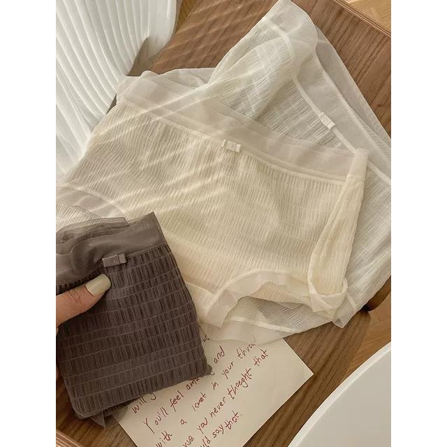 法式浪漫！褶皱纱春秋舒适无痕边大弹力透气内裤女中腰纯棉底档