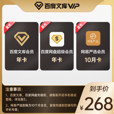 百度网盘超级会员年卡+百度文库vip年卡+网易严选10月卡【048】