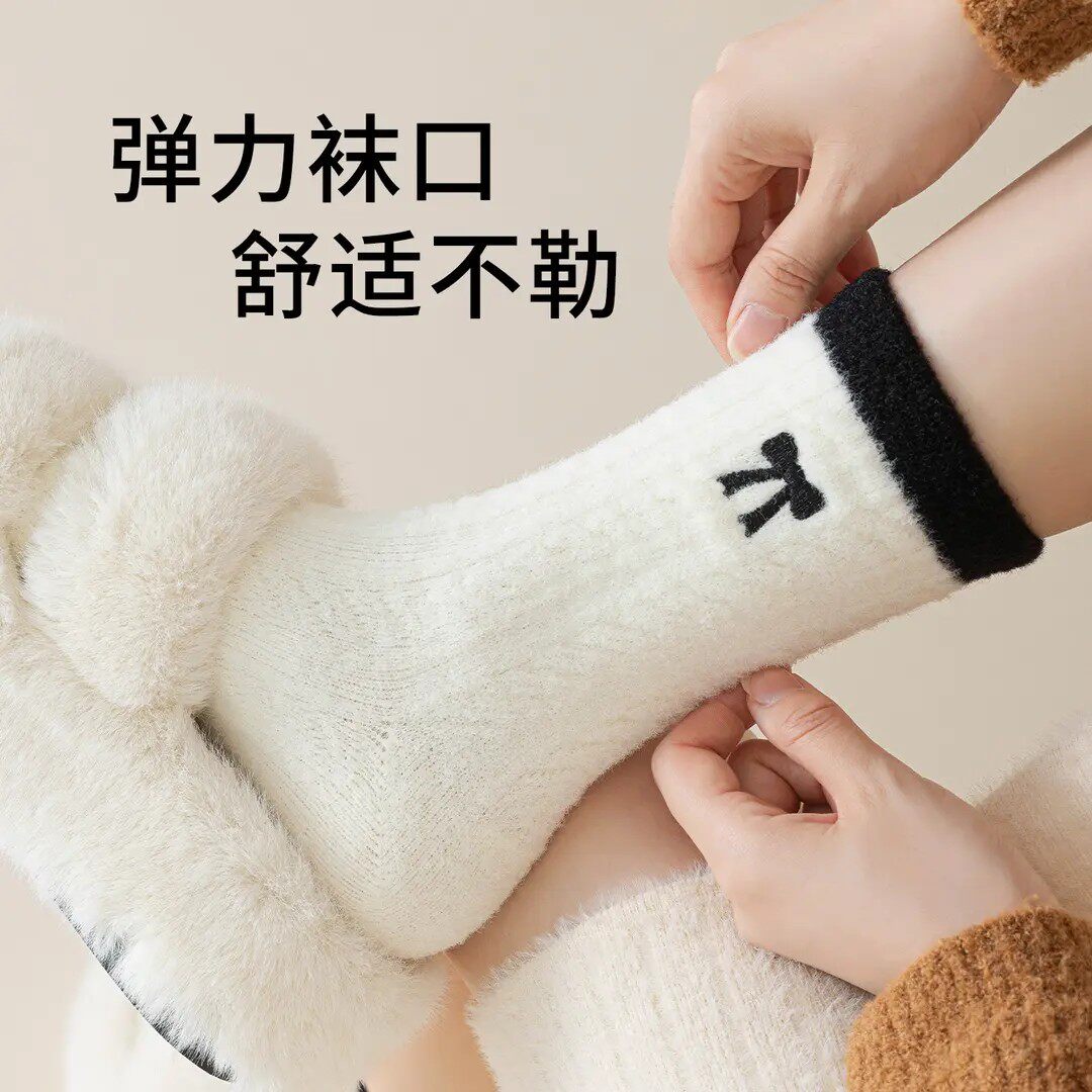 澳绒袜子女款秋冬季加厚加绒保暖中筒袜2025新款可爱蝴蝶结长筒袜