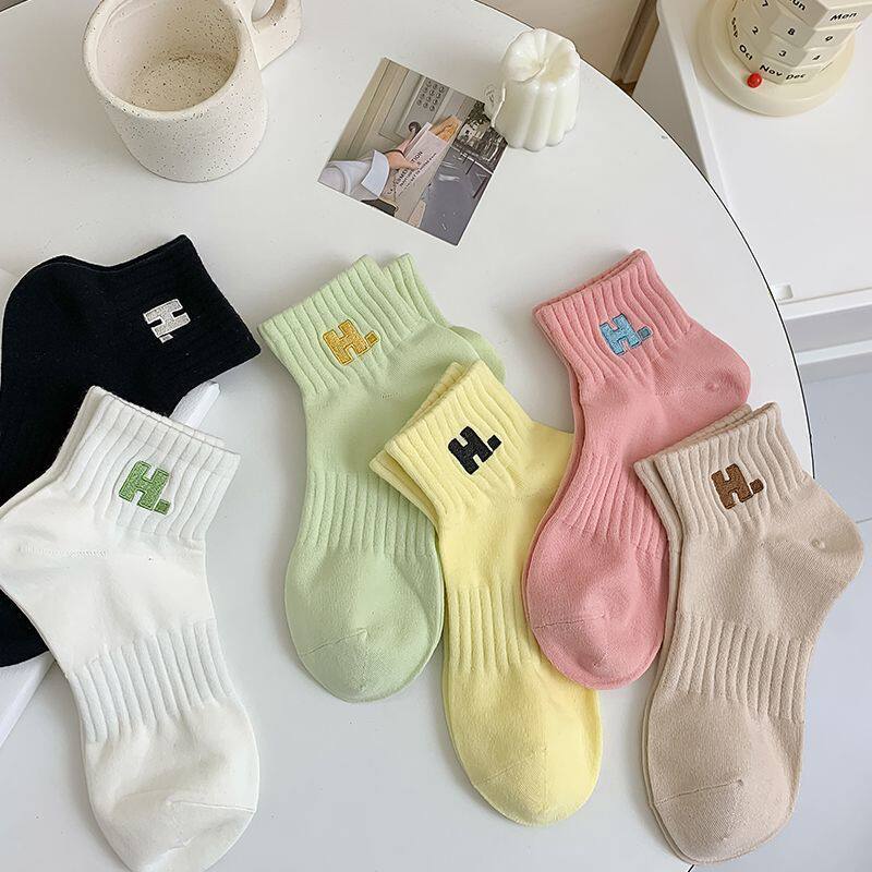 袜子女韩版中筒袜短款防臭春夏薄款运动ins潮学院风刺绣字母袜