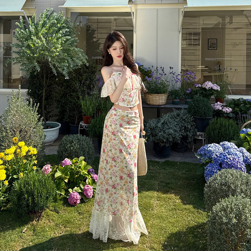 度假辣妹抹胸上衣半身裙两件套
