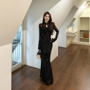 性感修身 改良旗袍黑色网纱连衣裙女秋季 包臀长裙 新中式 GirlsAt18