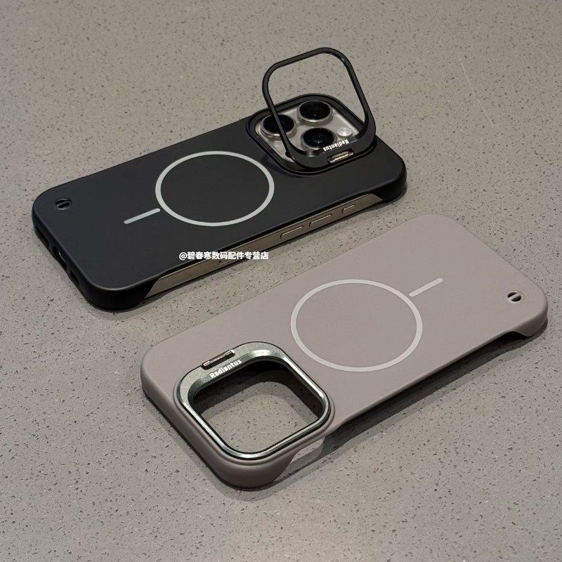 无边框镜头支架适用苹果16promax手机壳新款iPhone15pro细圈磁吸14/13高级感磨砂简约12pro超薄散热保护套男