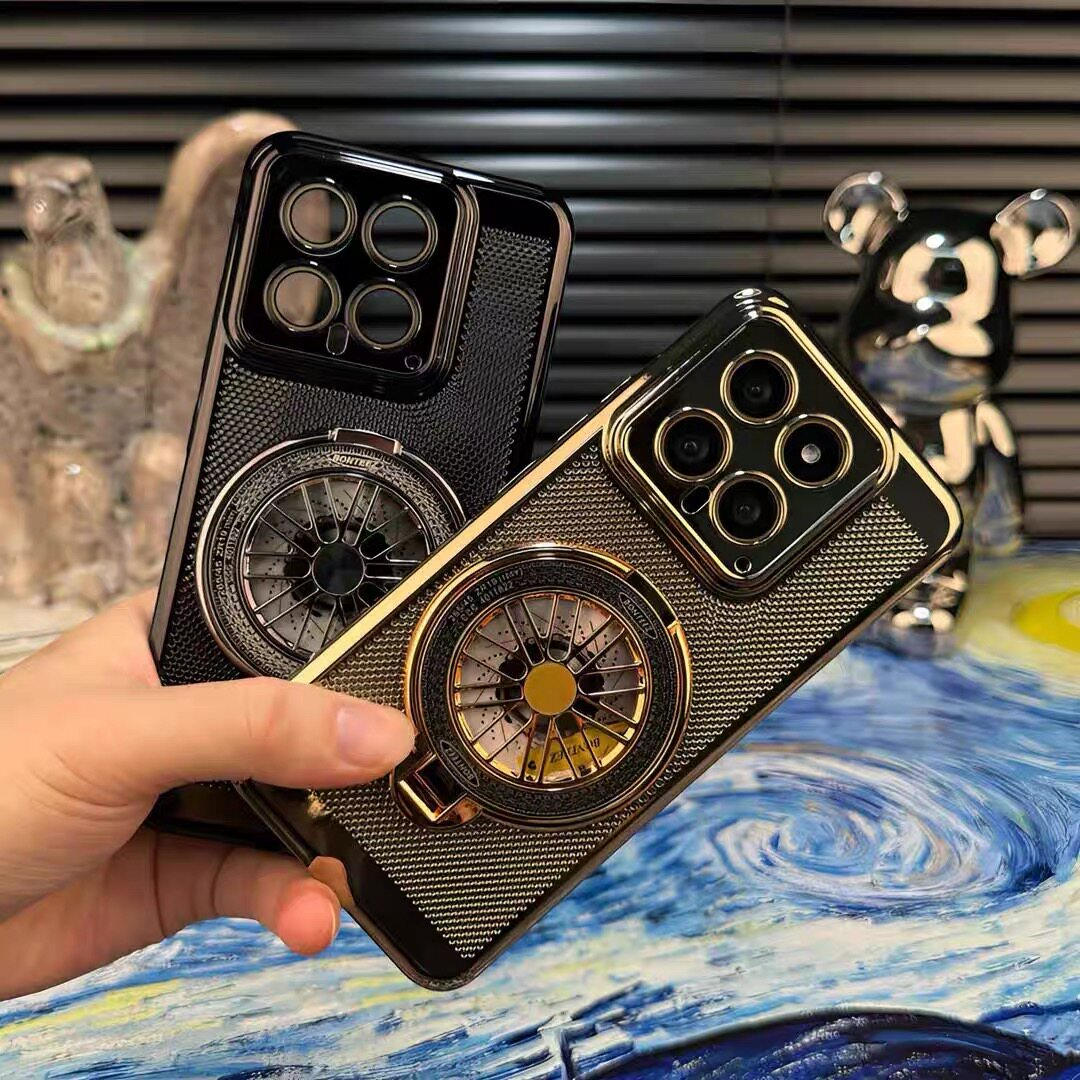 适用小米14Pro手机壳新款解压陀螺支架xiaomi13PRO电镀网格夏天散热14自带镜头膜13男士全包超薄保护套ultra