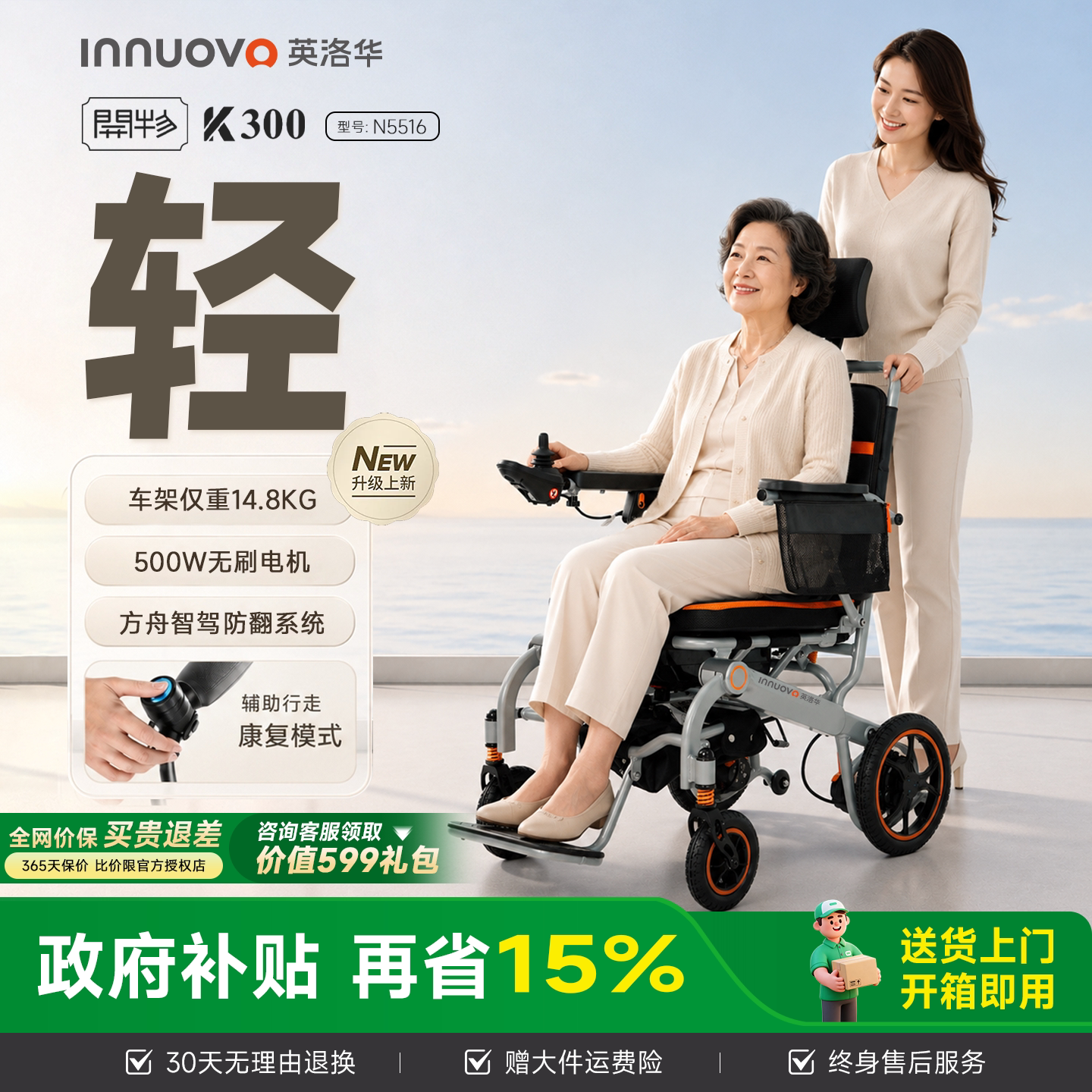 英洛华电动轮椅老年代步开物K300图片