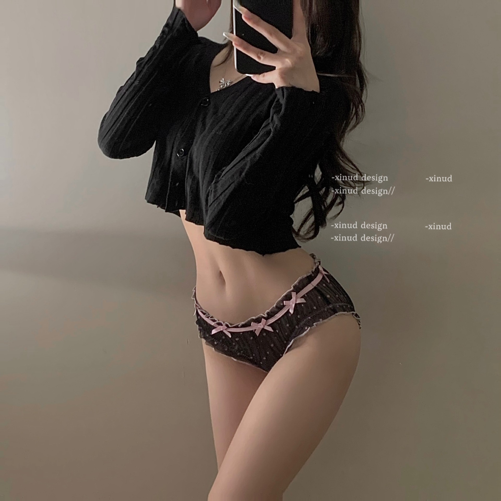 「LA」夹心软妹*原创日系波点印花网纱蝴蝶结边可爱薄款三角内裤