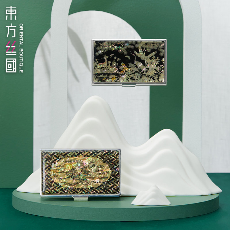 东方丝国飞鹤小鹿会员卡证件包螺钿镶嵌手工精致商务名片夹卡片盒