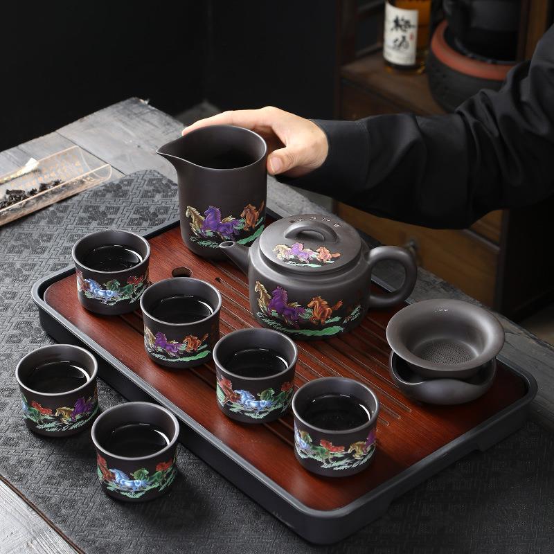 宜兴紫砂凤鸣壶纯手工遇热变色壶马到成功泡茶壶家用送礼茶具套装