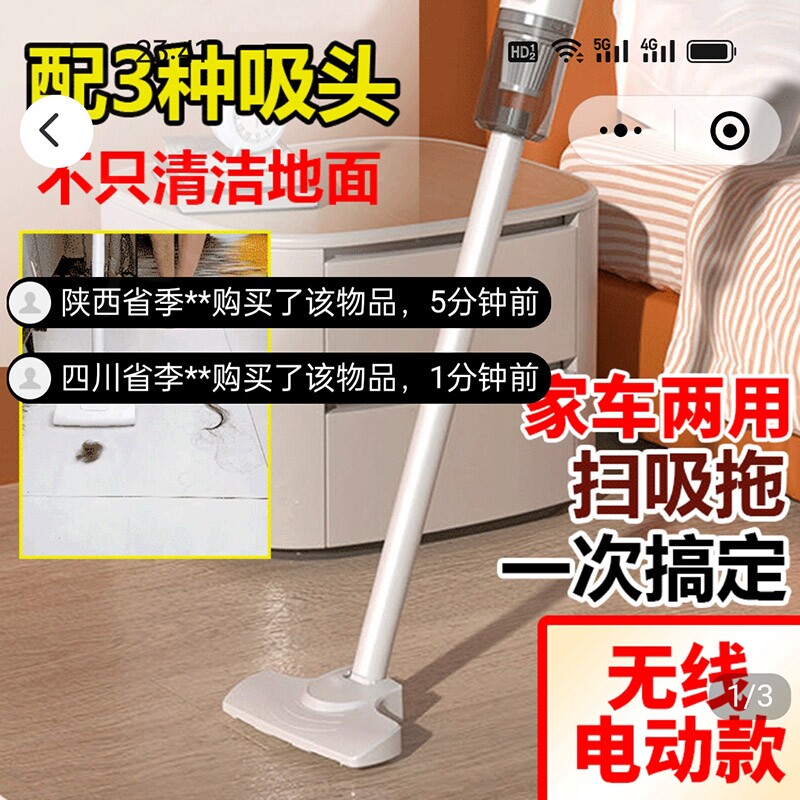 怀狮潇仨德式无线手持吸尘器家用大吸力小型吸毛器扫吸拖地一体机