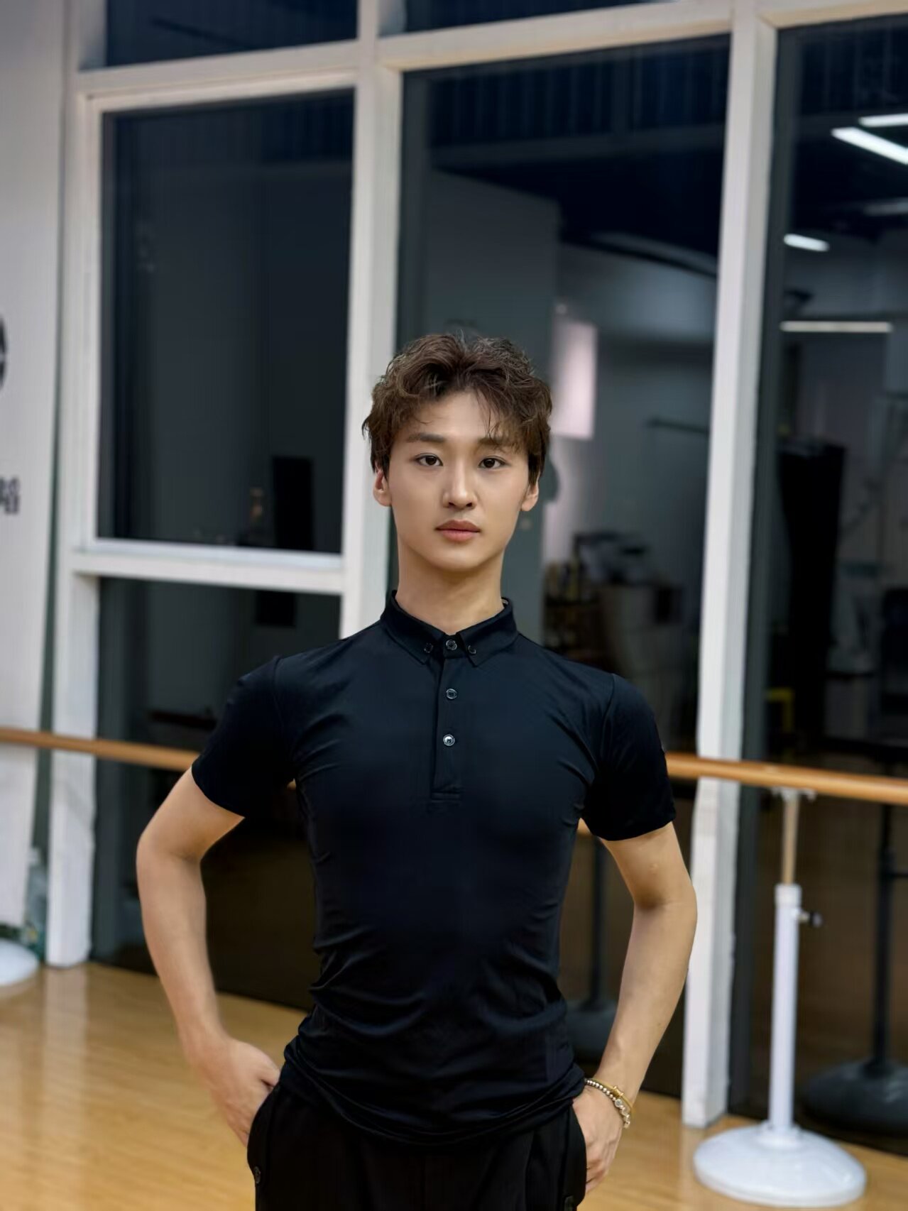 lucky055摩登舞男上衣短袖舞蹈练功服春夏翻领POLO衫