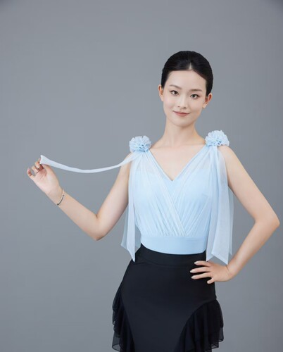 LR081新款飘纱花朵上衣拉丁舞服练功服带胸垫有底裤多色可选