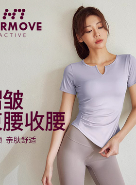 瑜伽服女跑步健身运动速干薄款春夏23新款短袖显瘦上衣紧修身套装