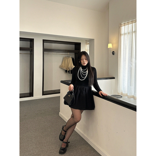 【大小姐】“告白情书”法式半高领显瘦长袖气质小黑裙连衣裙短裙