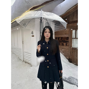 千金风长袖 韩式 收腰显瘦呢子连衣裙女 巴黎映画 大小姐微胖大码